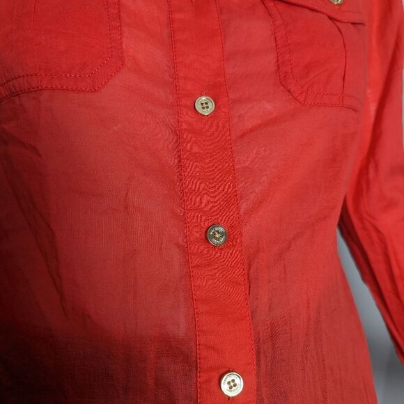 Tory Burch Red sheer blouse fitted military style size 0 - Picture 6 of 7